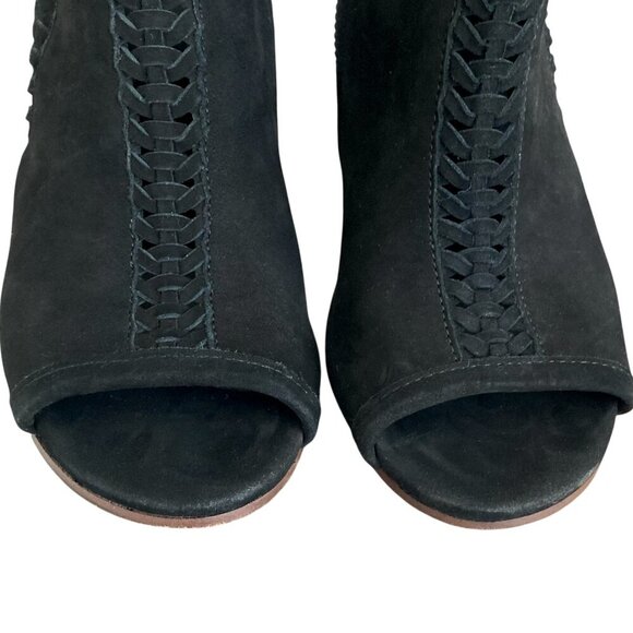 ALL SAINTS Vibrant Open Toe High Heeled Suede Ankle Booties Heels Black - Picture 4 of 10